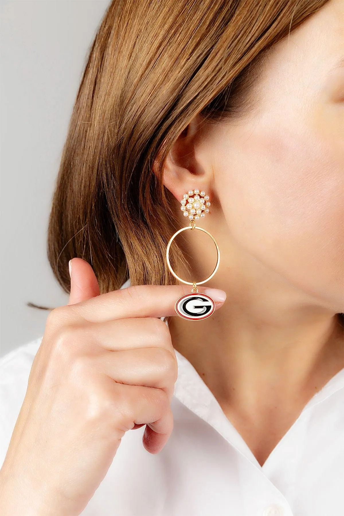 Georgia Bulldogs Pearl Cluster Enamel Hoop Earrings sold by Canvas Style product image thumbnail 2