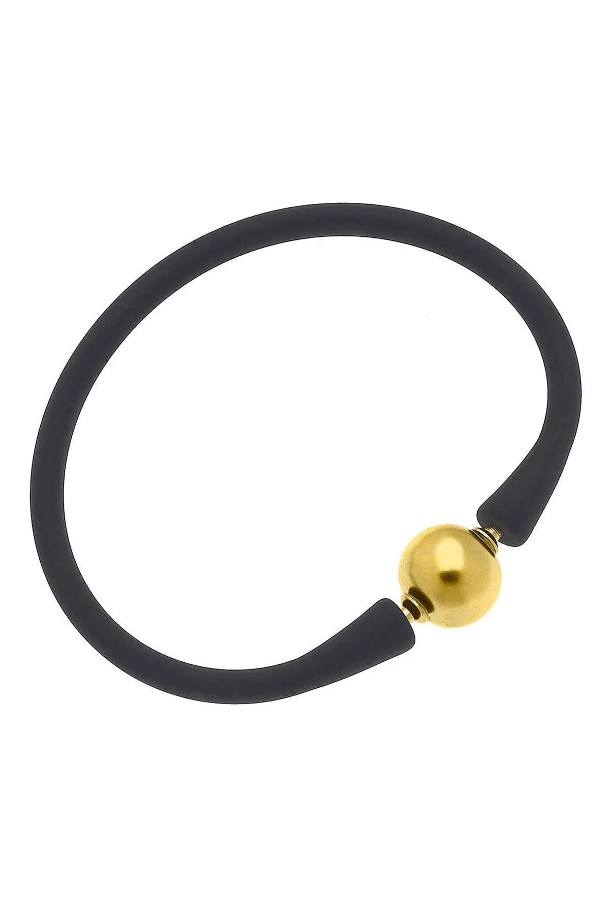 Bali 24K Gold Plated Ball Bead Silicone Bracelet in Black - FINAL SALE sold by Canvas Style