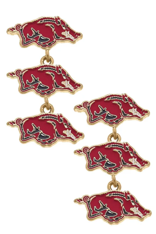 Arkansas Razorbacks Triple Drop Enamel Earrings - FINAL SALE sold by Canvas Style