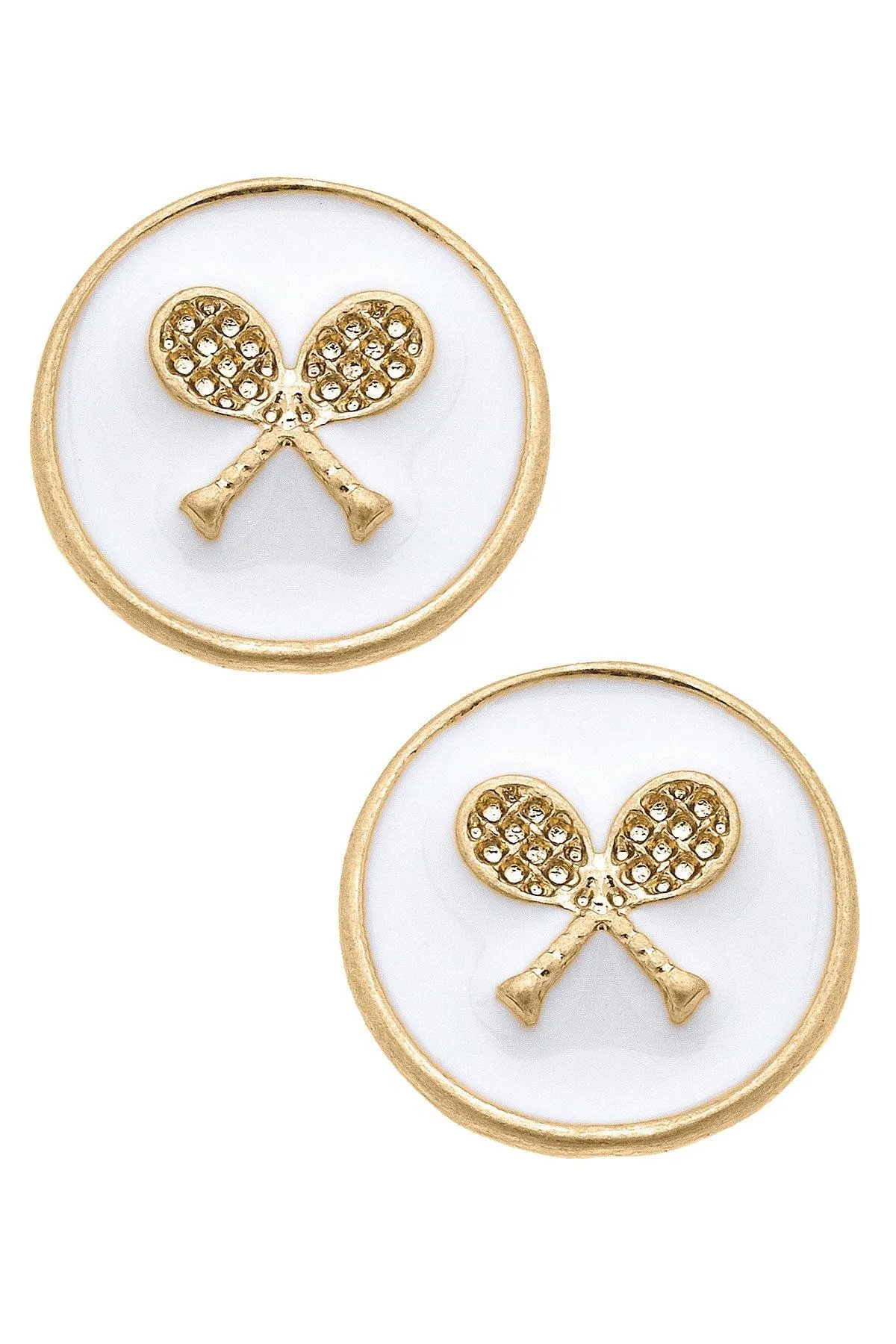 Chris Tennis Racket Enamel Circle Stud Earrings sold by Canvas Style