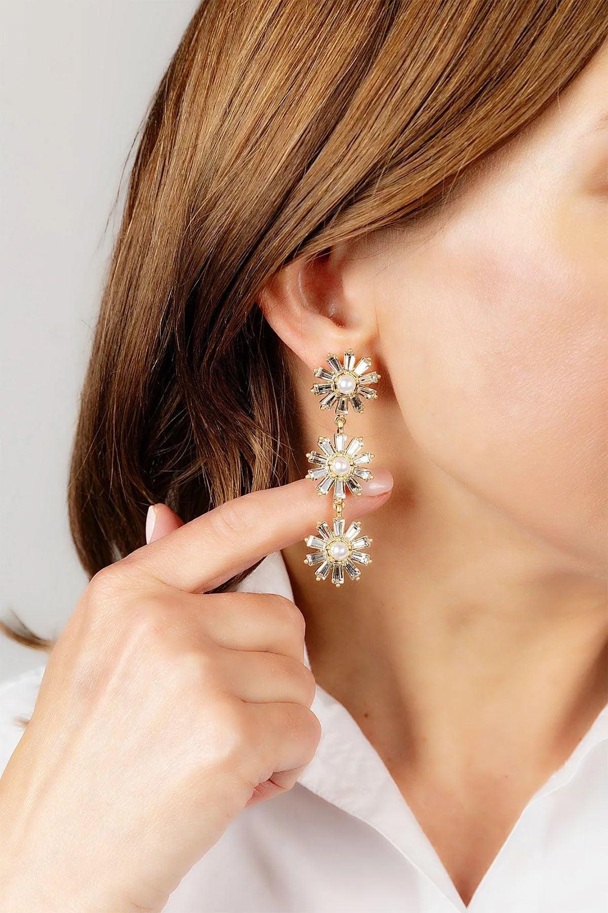 Amelia Pearl and Rhinestone Linked Drop Earrings in Ivory sold by Canvas Style product image thumbnail 2