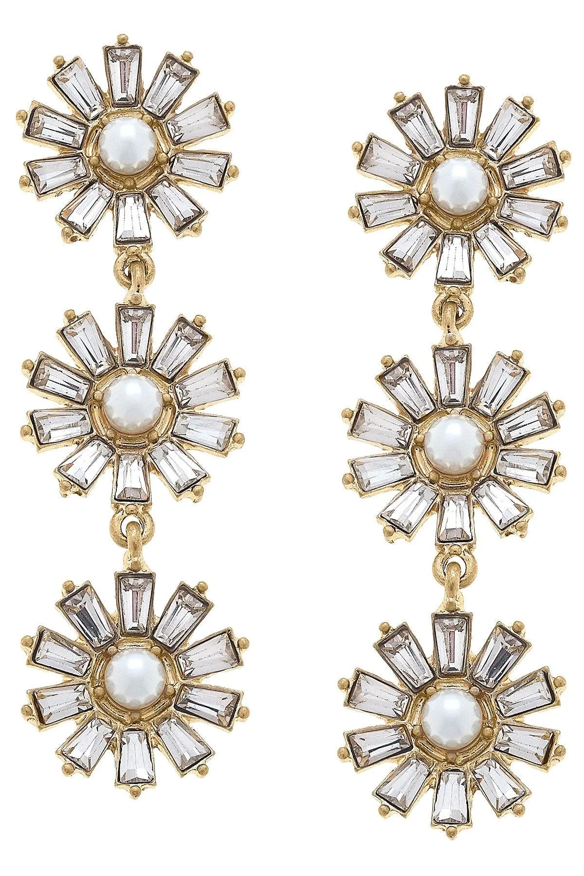 Amelia Pearl and Rhinestone Linked Drop Earrings in Ivory sold by Canvas Style