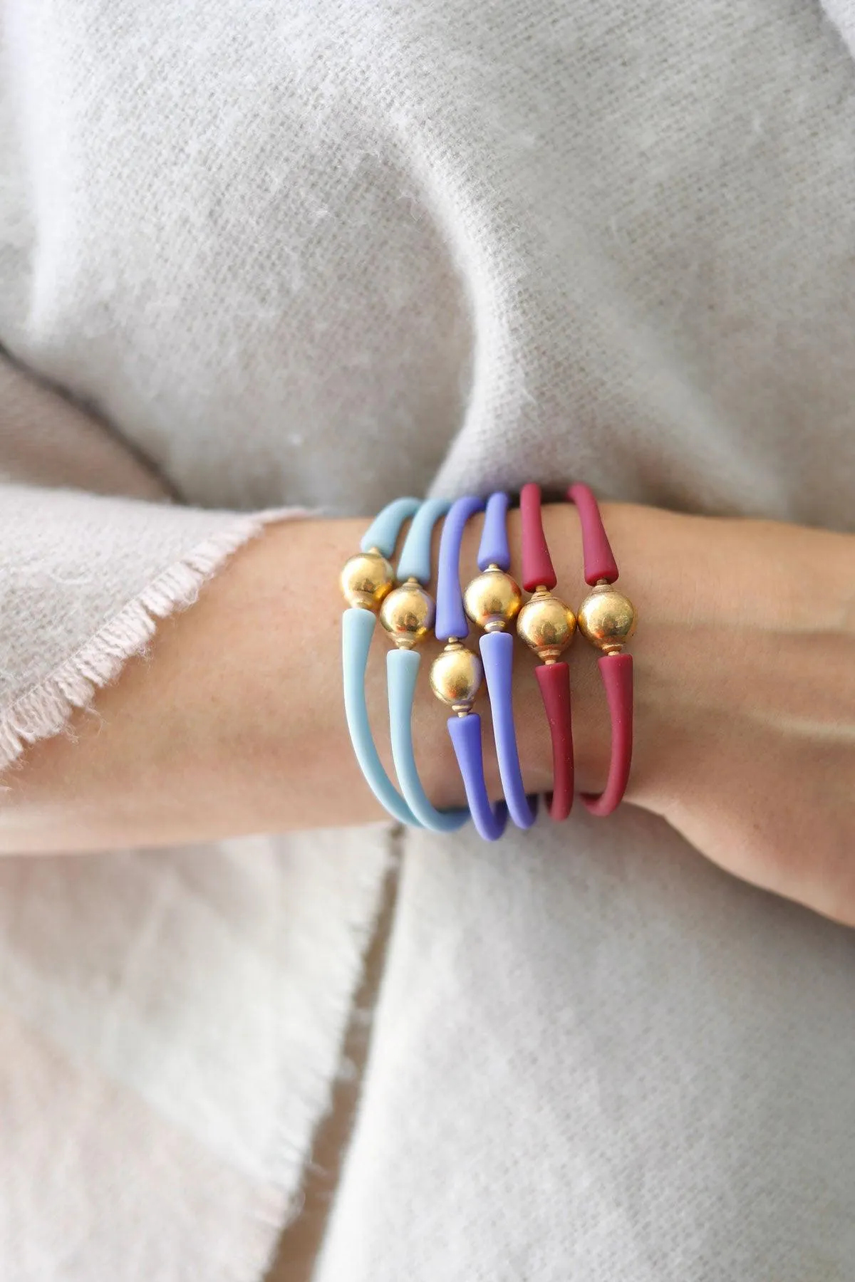 Bali 24K Gold Plated Ball Bead Silicone Bracelet in Burgundy - FINAL SALE sold by Canvas Style product image thumbnail 3