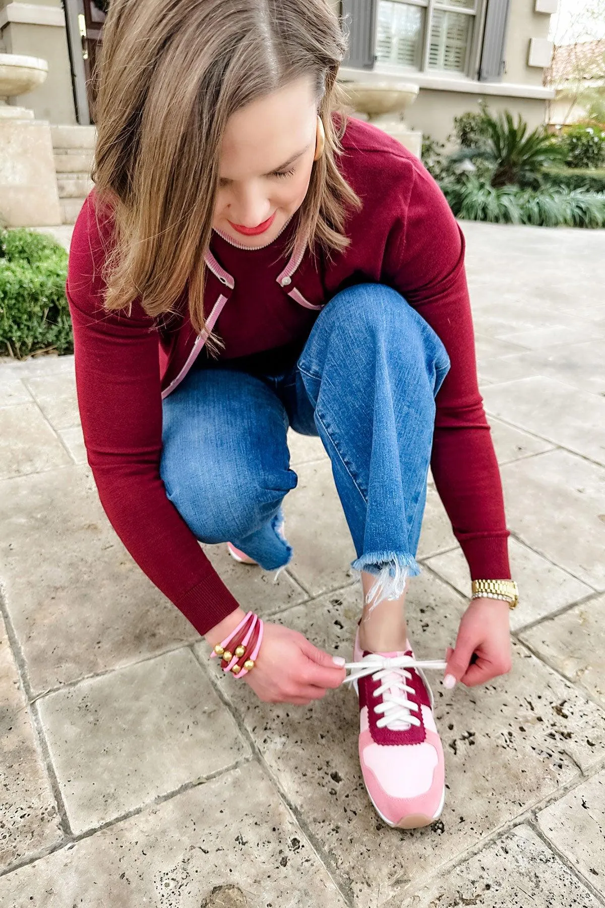 Bali 24K Gold Plated Ball Bead Silicone Bracelet in Burgundy - FINAL SALE sold by Canvas Style product image thumbnail 2