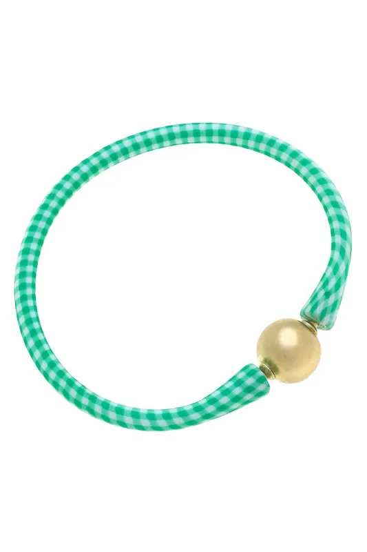 Bali 24K Gold Plated Ball Bead Silicone Bracelet in Green Gingham - FINAL SALE sold by Canvas Style