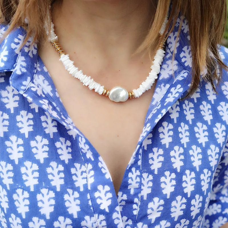Suri Beaded Shell & Pearl T-Bar Necklace in Ivory - FINAL SALE sold by Canvas Style product image thumbnail 2