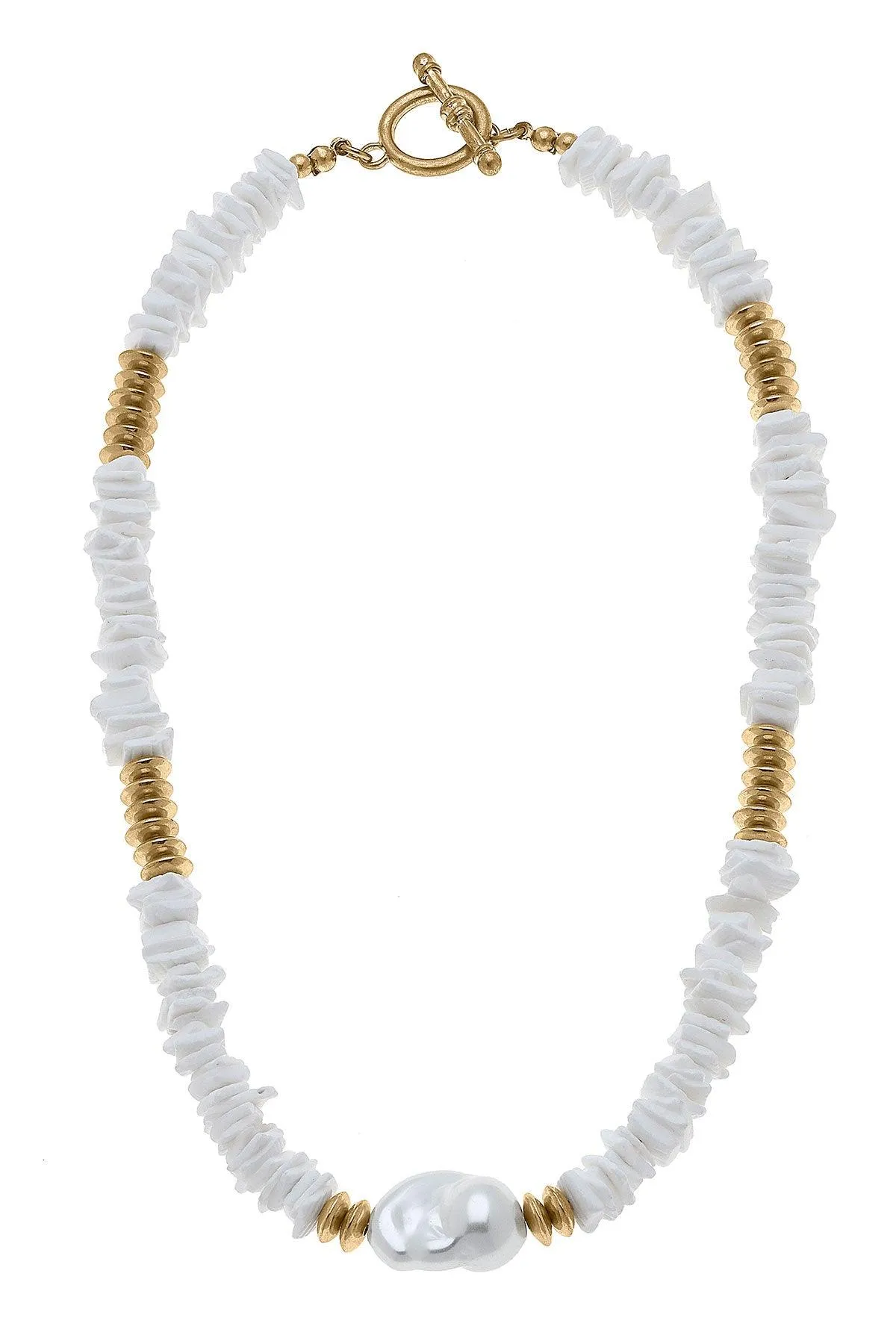 Suri Beaded Shell & Pearl T-Bar Necklace in Ivory - FINAL SALE sold by Canvas Style