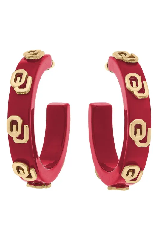Oklahoma Sooners Resin Logo Hoop Earrings sold by Canvas Style