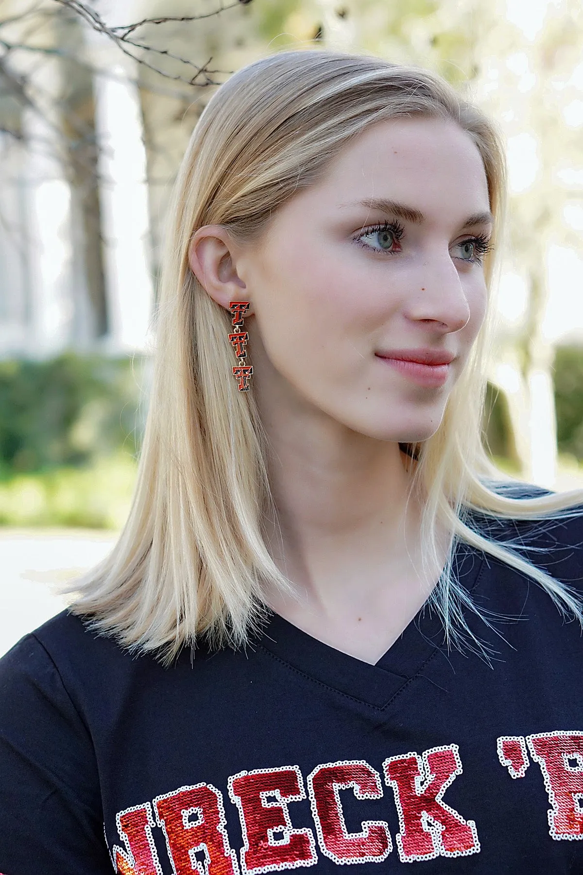 Texas Tech Red Raiders Triple Drop Enamel Earrings - FINAL SALE sold by Canvas Style product image thumbnail 2