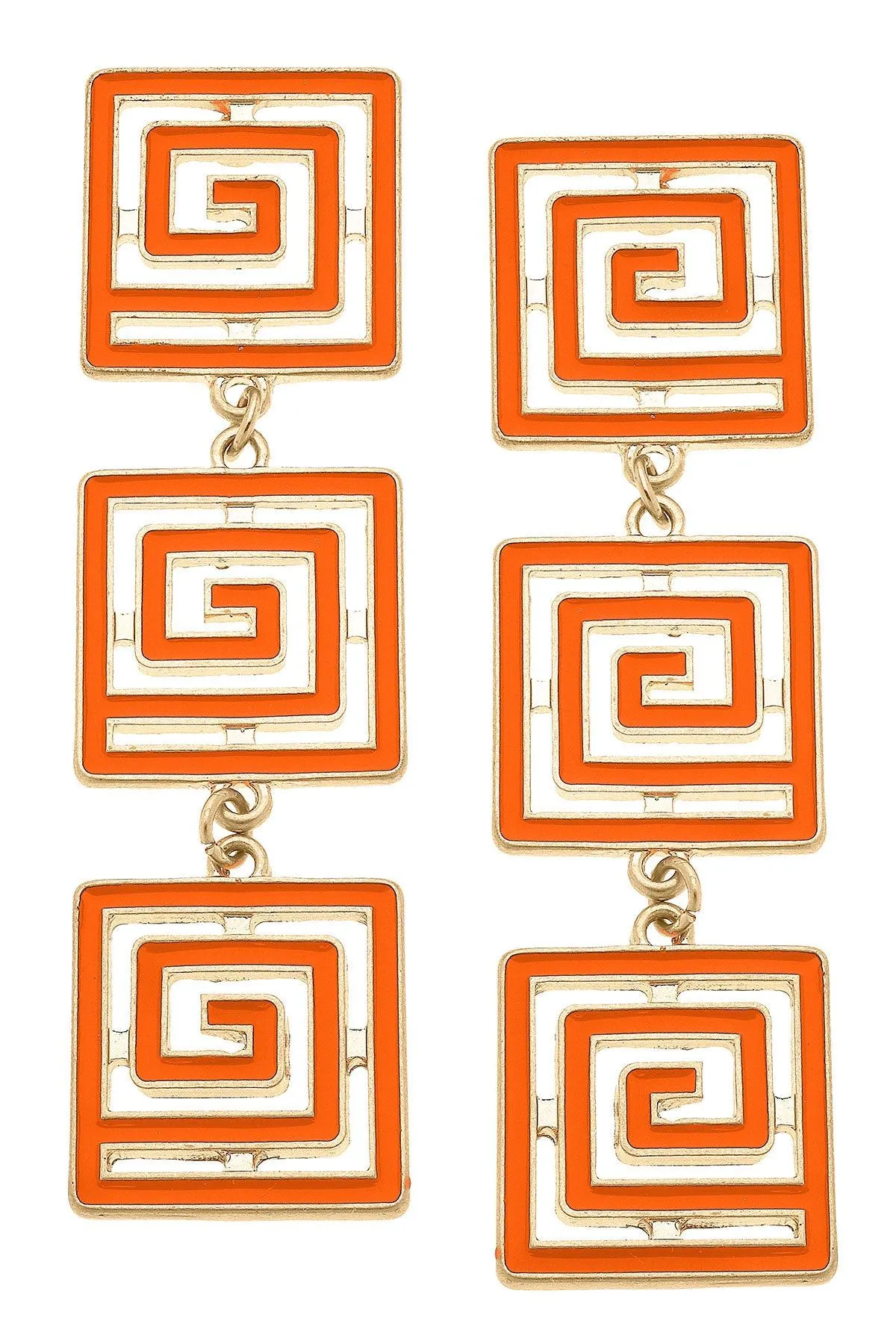 Gretchen Game Day Greek Keys Linked Enamel Earrings in Orange sold by Canvas Style