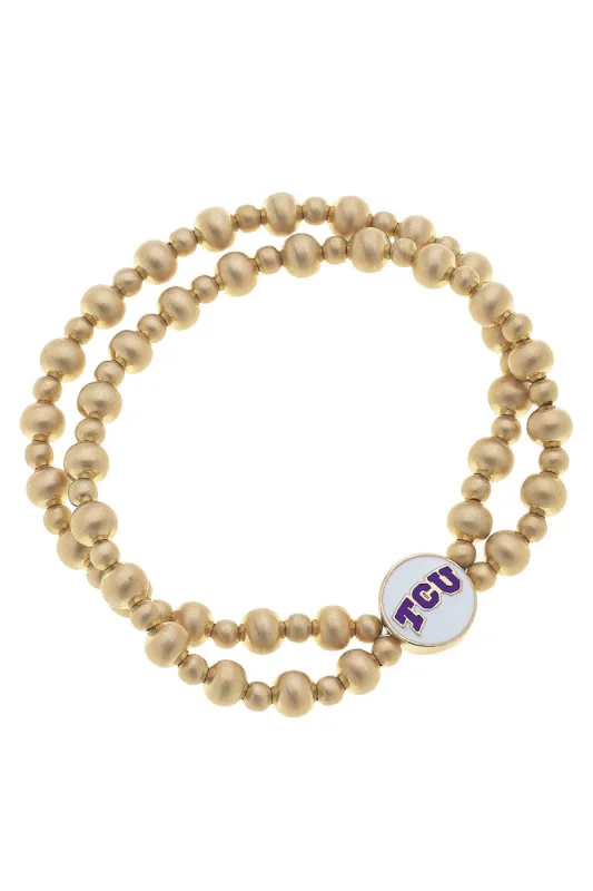 TCU Horned Frogs 2-Row Ball Bead Stretch Bracelet sold by Canvas Style