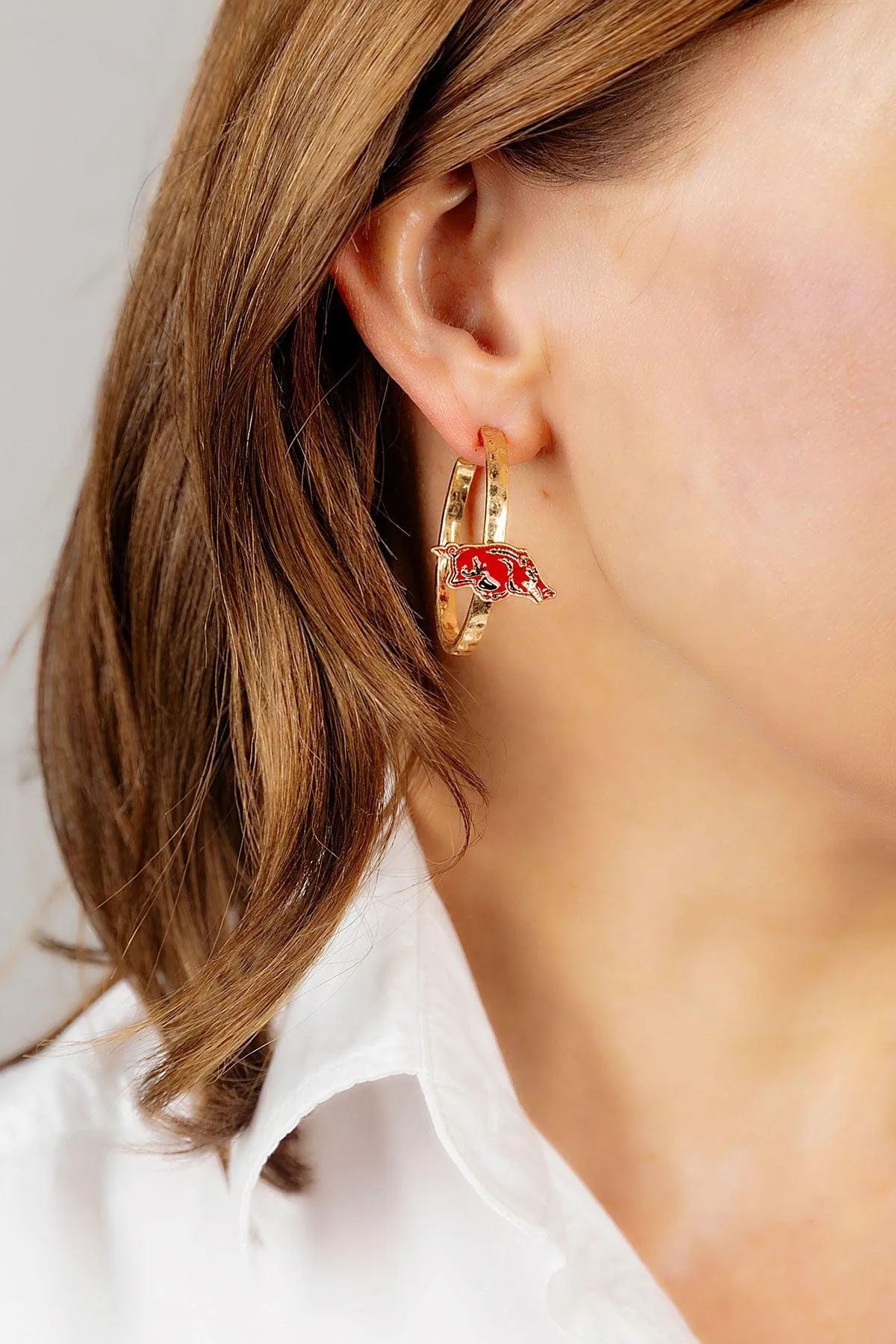 Arkansas Razorbacks Enamel Logo Hoop Earrings - FINAL SALE sold by Canvas Style product image thumbnail 2
