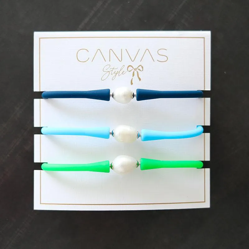 Bali Freshwater Pearl Silicone Bracelet Stack of 3 in Navy, Aqua & Green sold by Canvas Style product image thumbnail 2