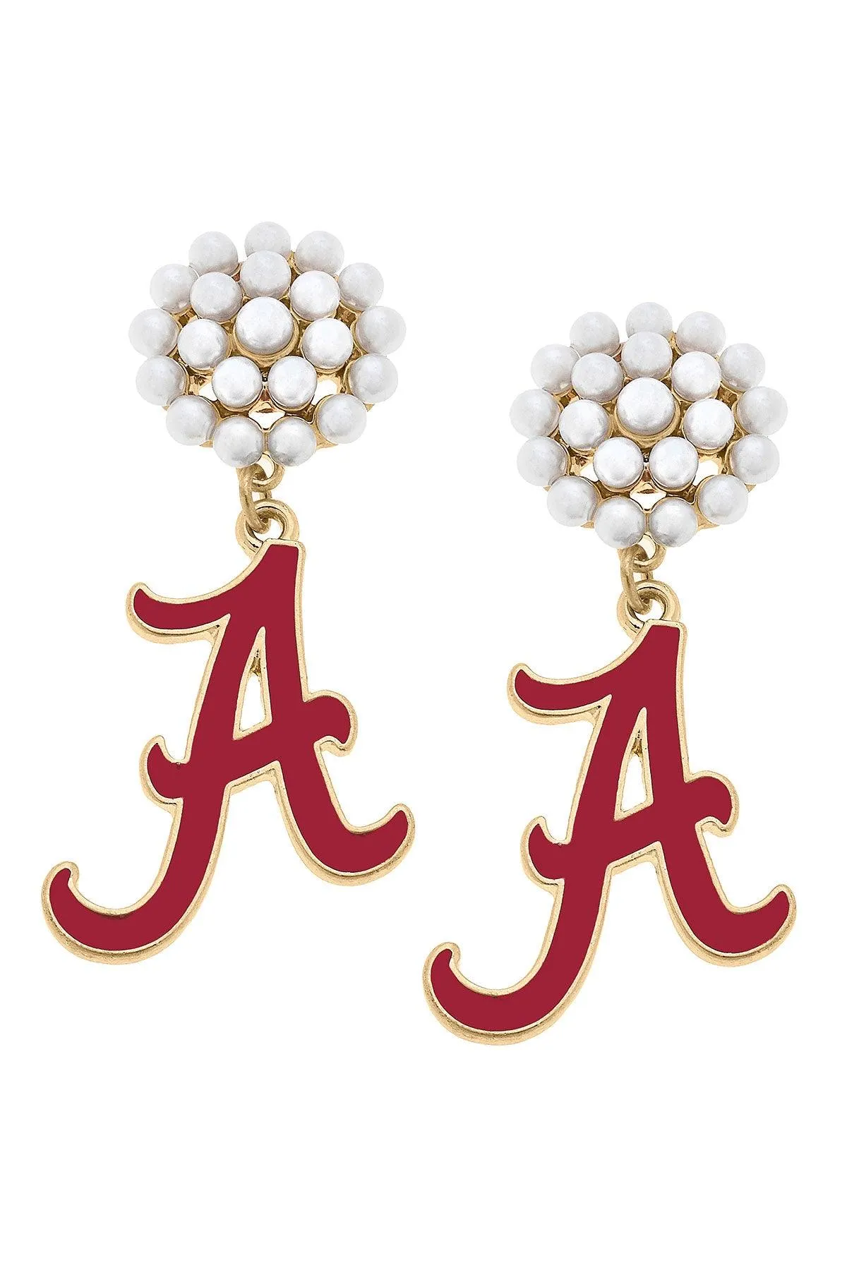 Alabama Crimson Tide Pearl Cluster Enamel Drop Earrings sold by Canvas Style