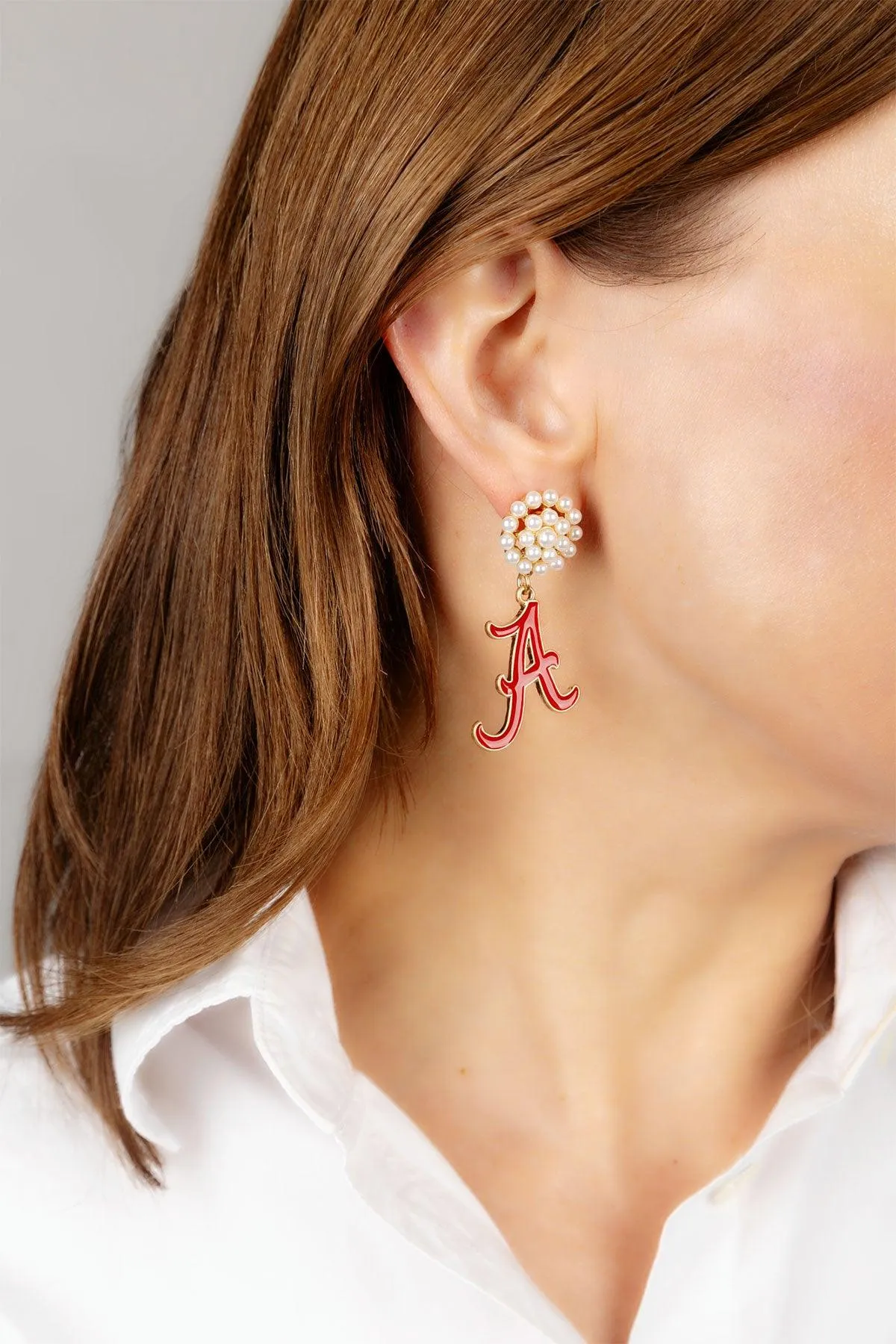 Alabama Crimson Tide Pearl Cluster Enamel Drop Earrings sold by Canvas Style product image thumbnail 2