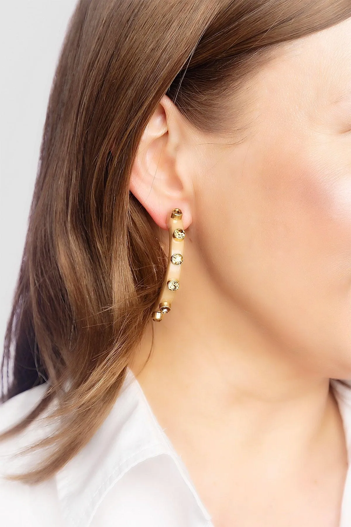 Renee Resin and Rhinestone Hoop Earrings in Cocoa sold by Canvas Style product image thumbnail 3