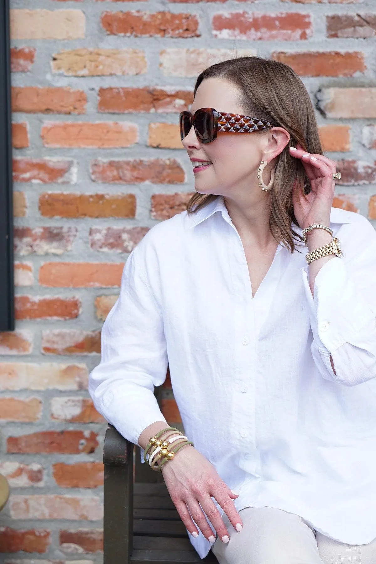 Renee Resin and Rhinestone Hoop Earrings in Cocoa sold by Canvas Style product image thumbnail 2