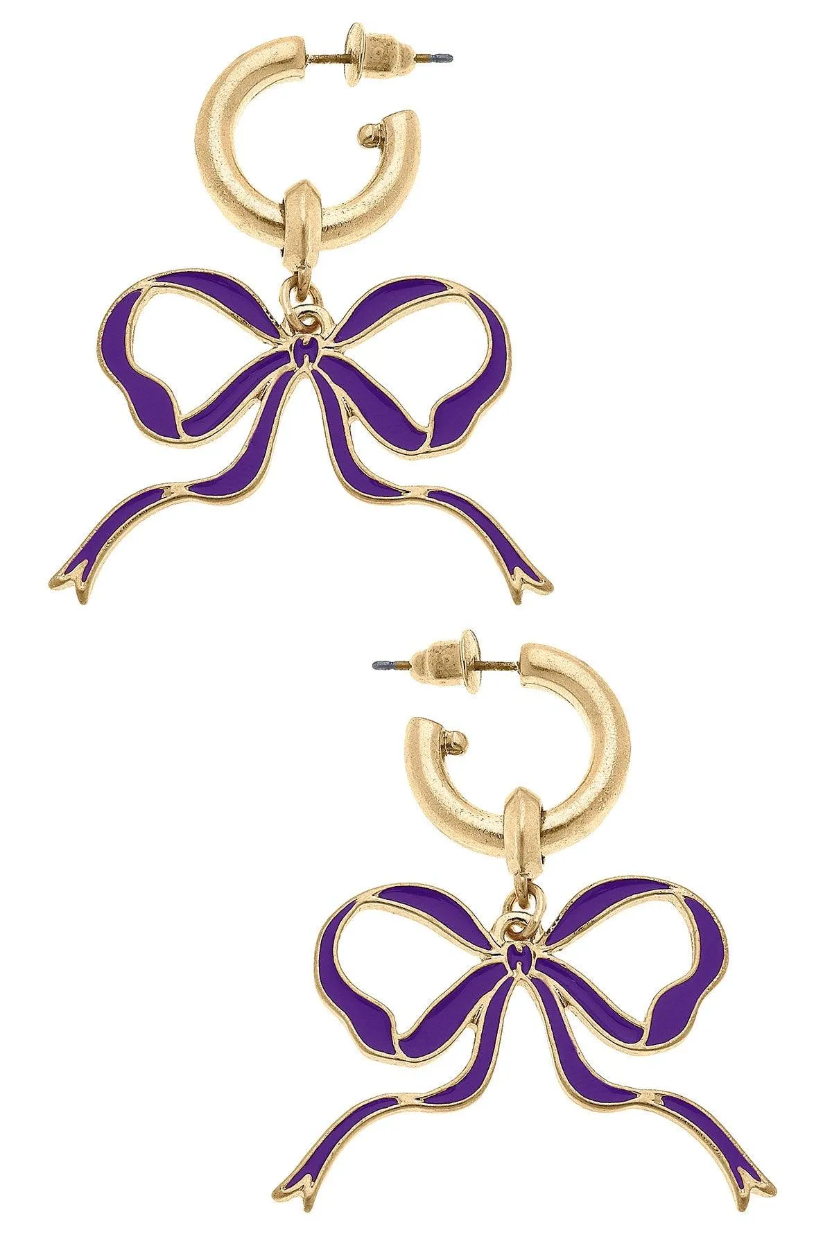 Veronica Game Day Bow Enamel Earrings in Purple sold by Canvas Style