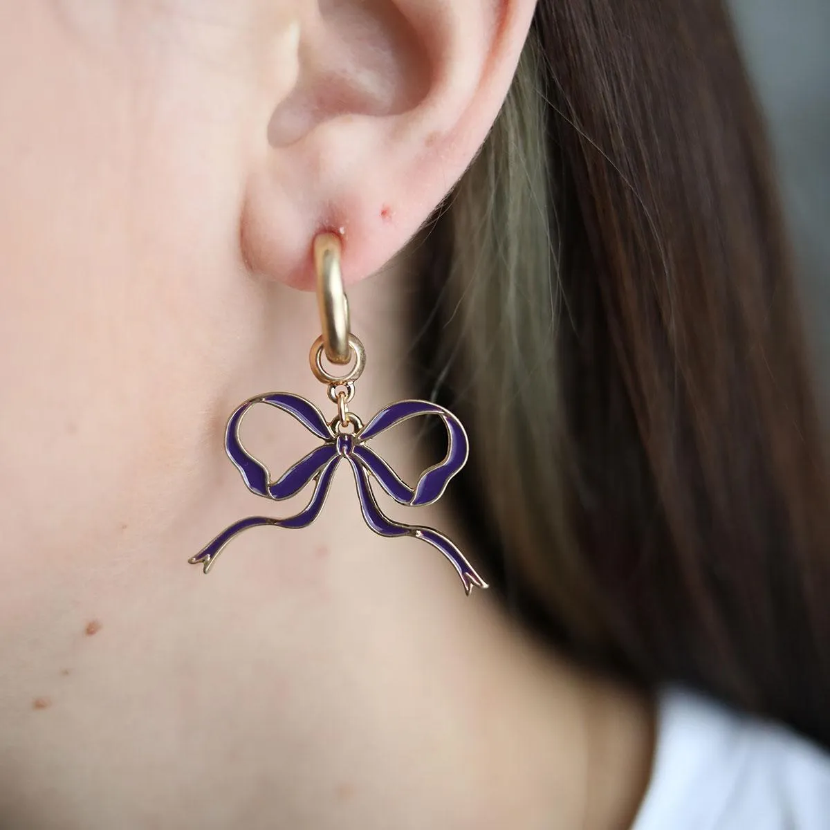 Veronica Game Day Bow Enamel Earrings in Purple sold by Canvas Style product image thumbnail 2