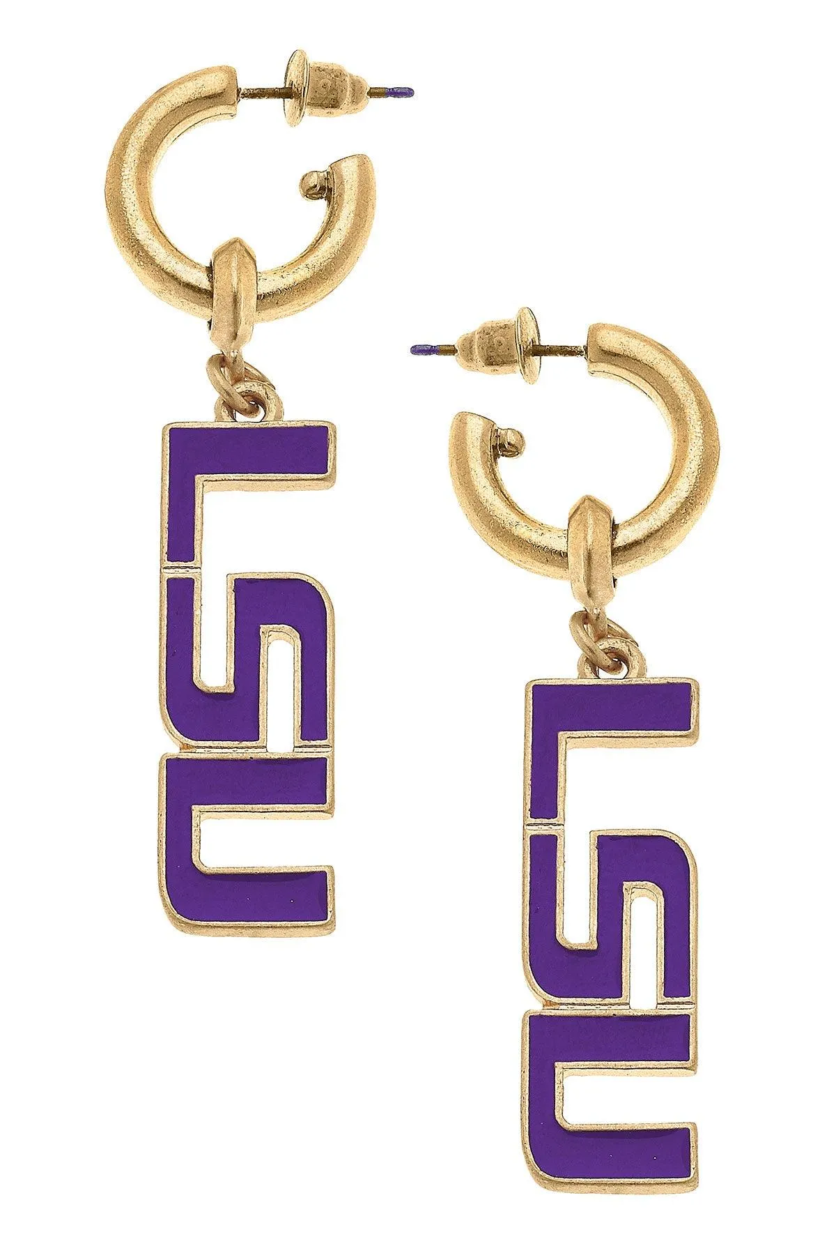 LSU Tigers Enamel Drop Hoop Earrings sold by Canvas Style