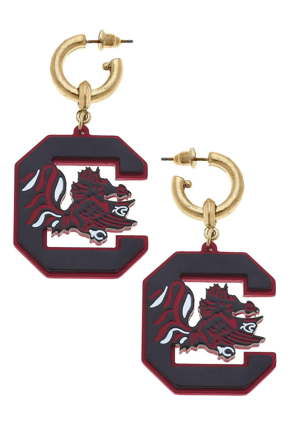 South Carolina Gamecocks Resin Logo Drop Hoop Earrings sold by Canvas Style
