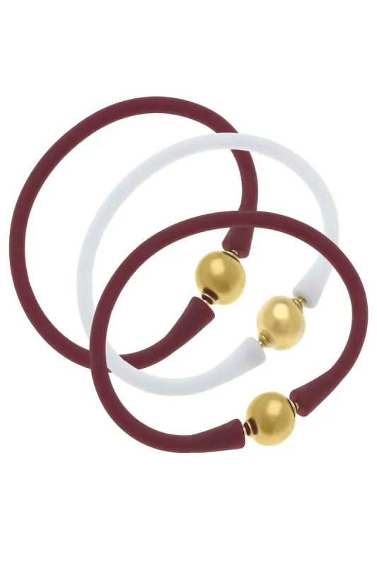 Bali Game Day 24K Gold Bracelet Set of 3 in Maroon & White sold by Canvas Style