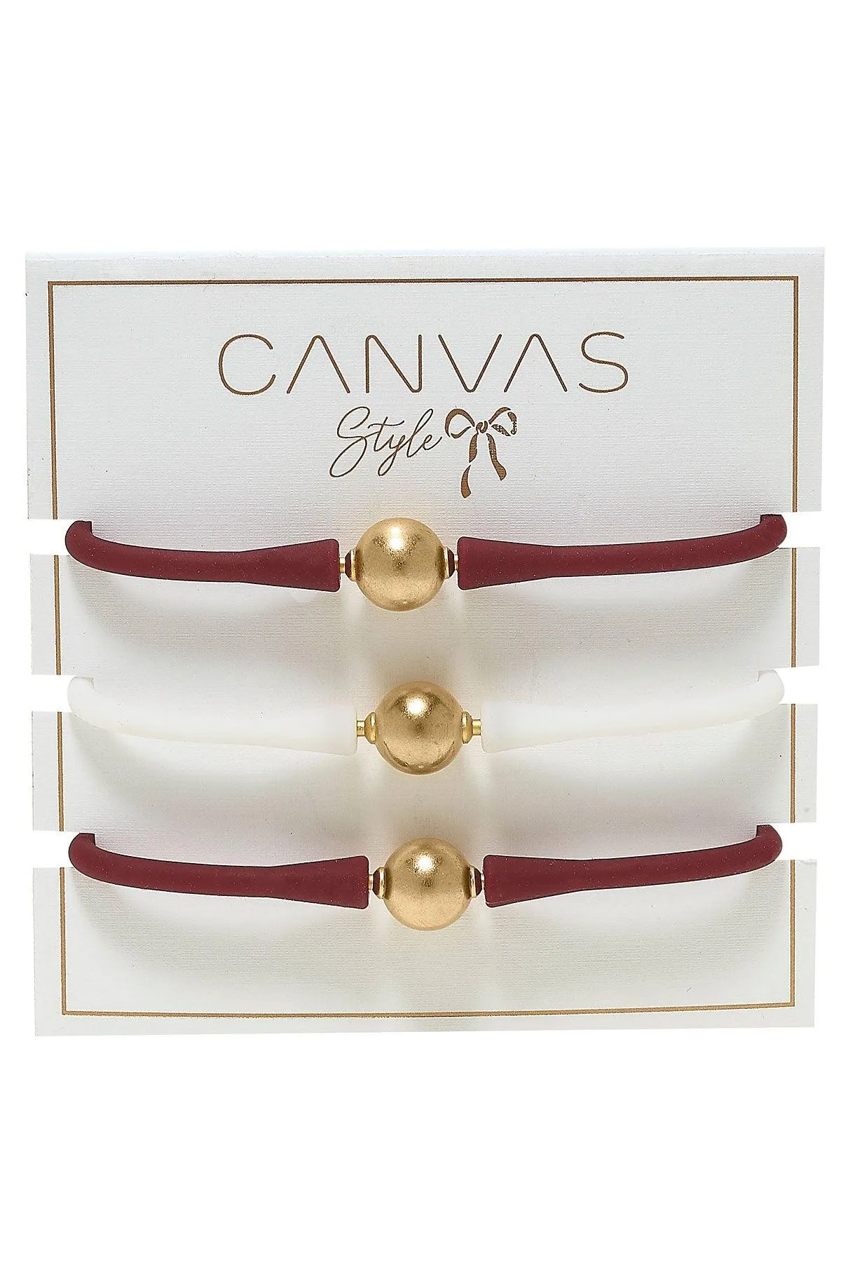 Bali Game Day 24K Gold Bracelet Set of 3 in Maroon & White sold by Canvas Style product image thumbnail 2
