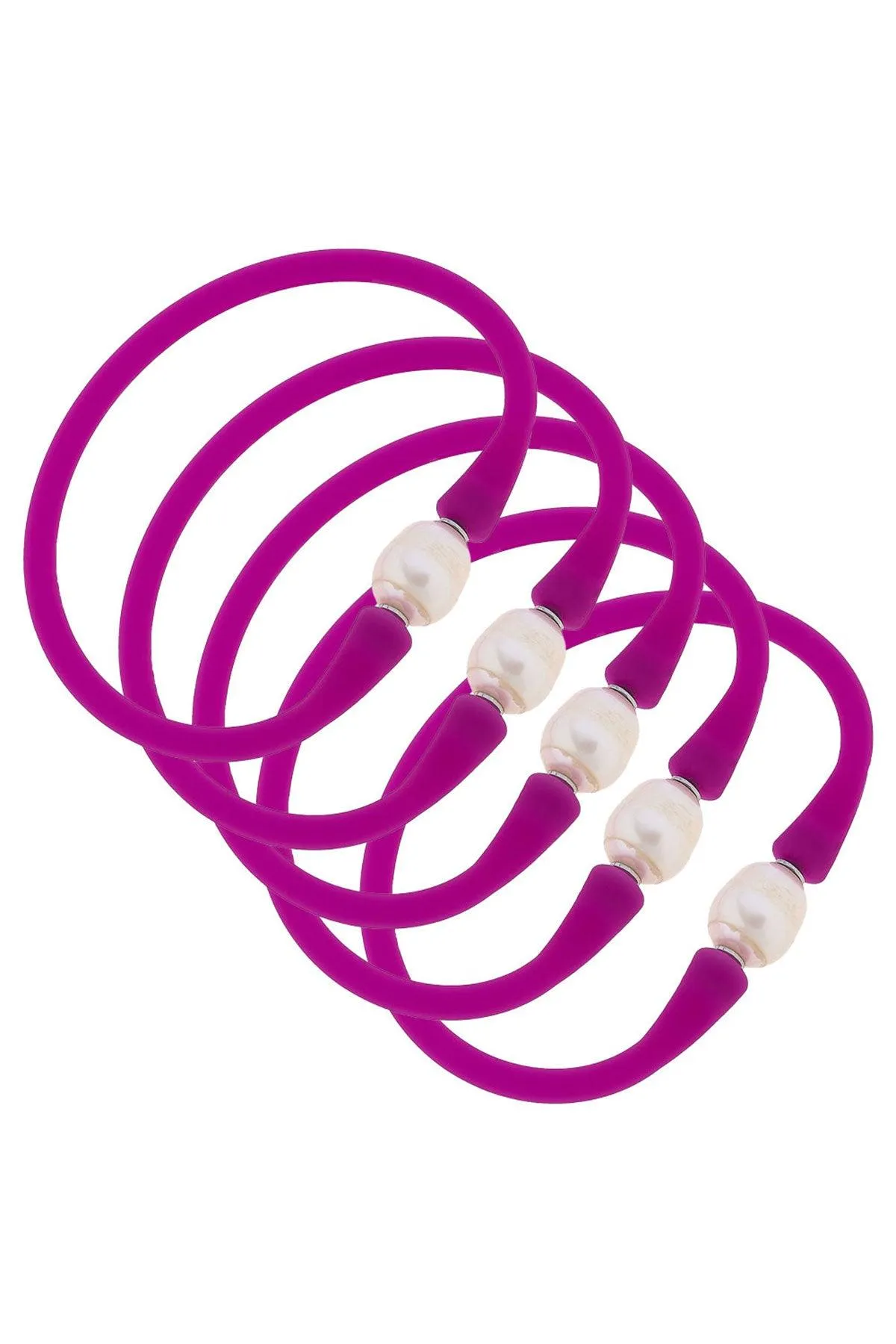 Bali Freshwater Pearl Silicone Bracelet Stack of 5 in Magenta - FINAL SALE sold by Canvas Style