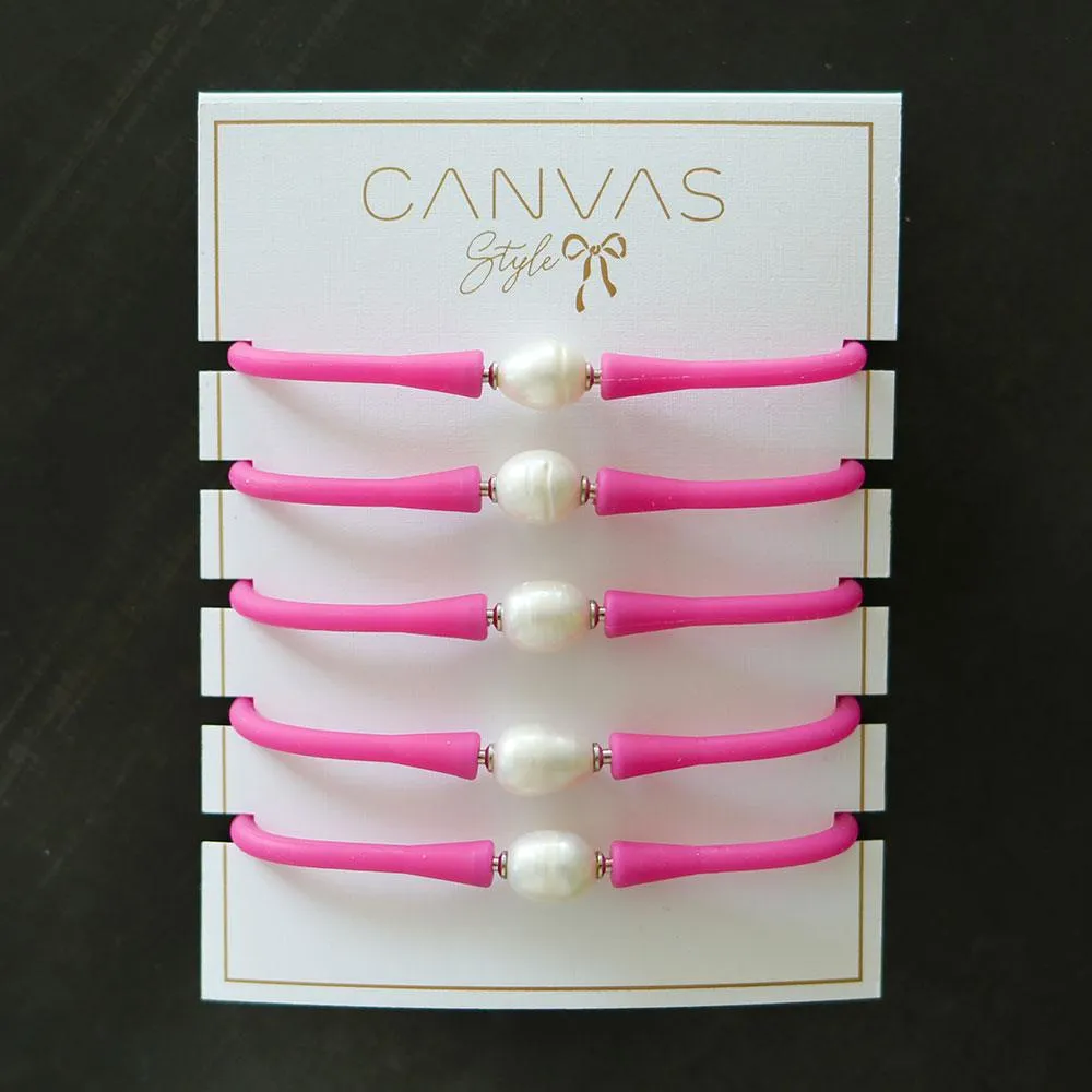 Bali Freshwater Pearl Silicone Bracelet Stack of 5 in Magenta - FINAL SALE sold by Canvas Style product image thumbnail 2