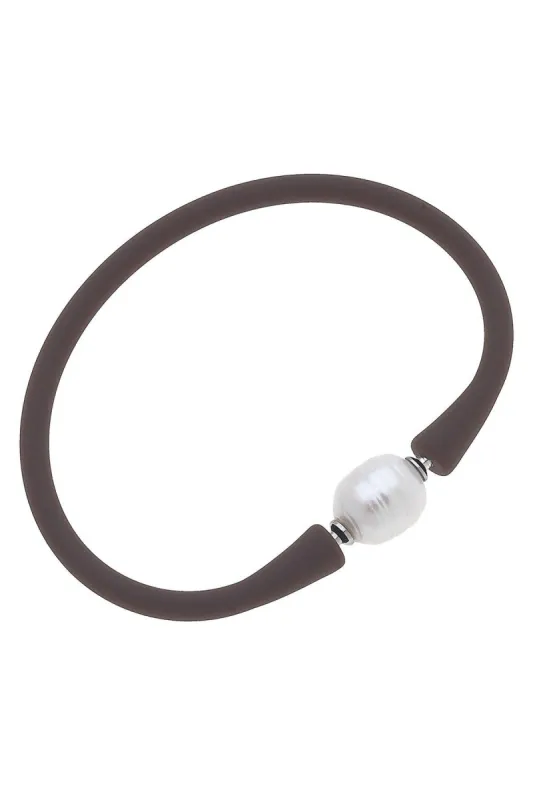 Bali Freshwater Pearl Silicone Bracelet in Chocolate Brown - FINAL SALE sold by Canvas Style