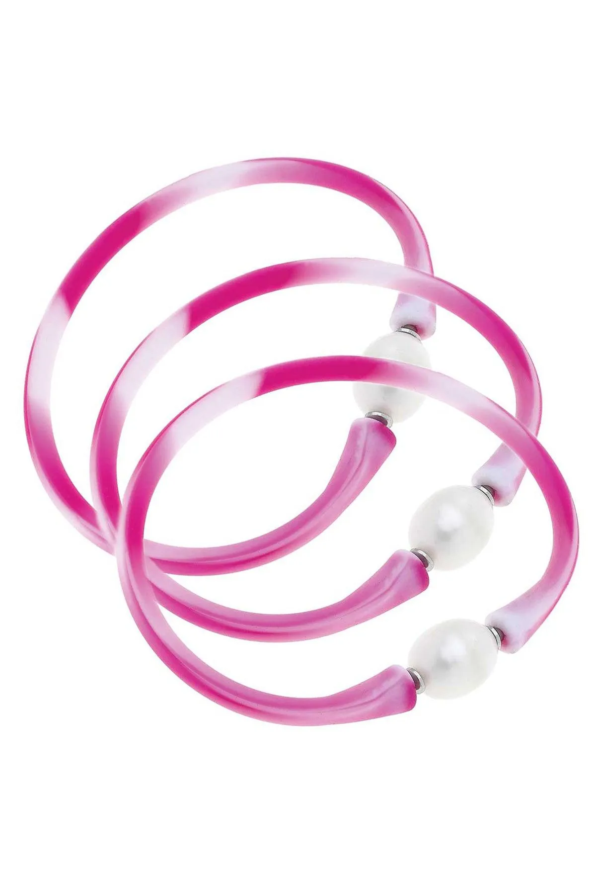 Bali Freshwater Pearl Silicone Bracelet Set of 3 in Tie Dye Pink - FINAL SALE sold by Canvas Style