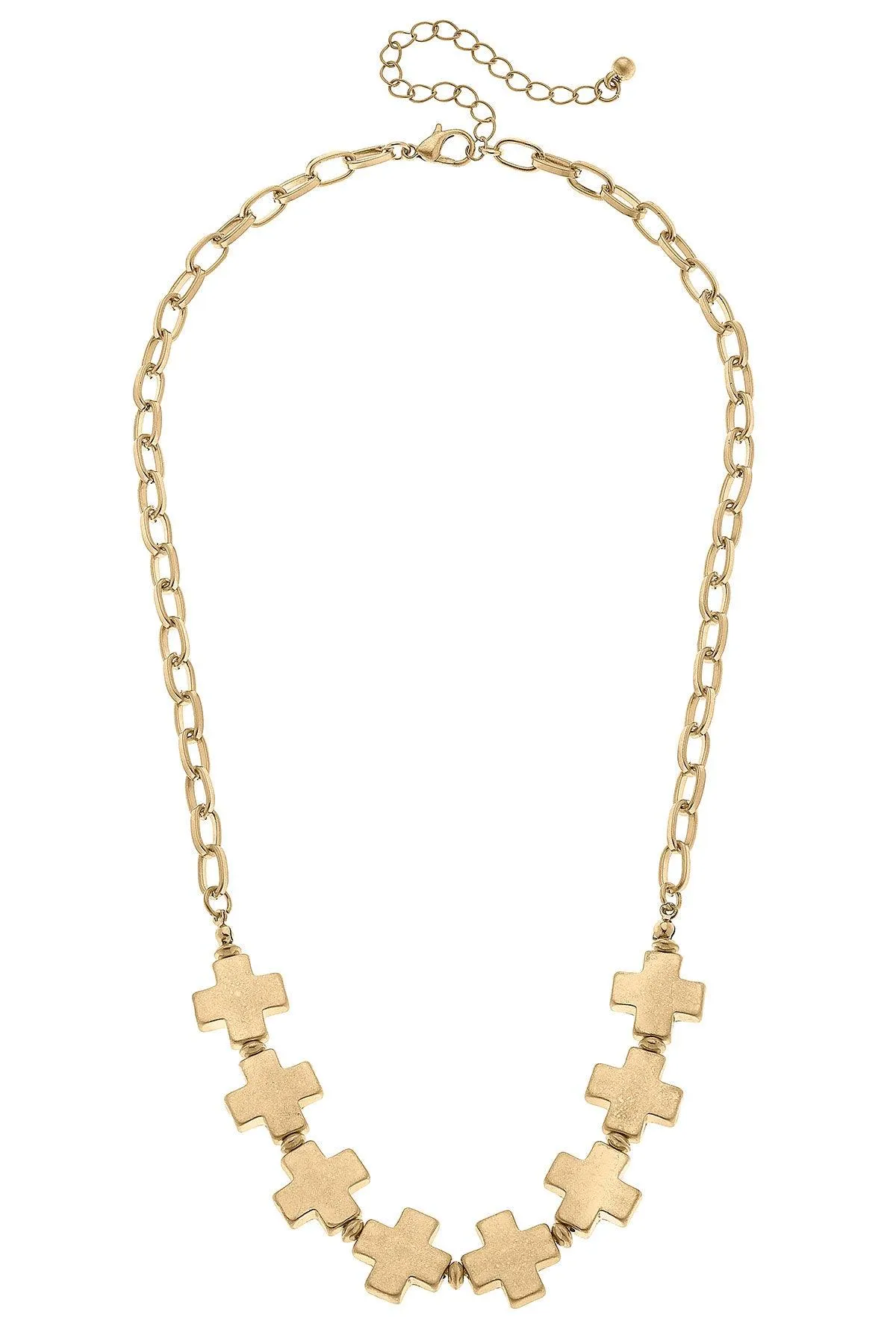 Edith Square Cross Chain Link Necklace in Worn Gold sold by Canvas Style product image thumbnail 2