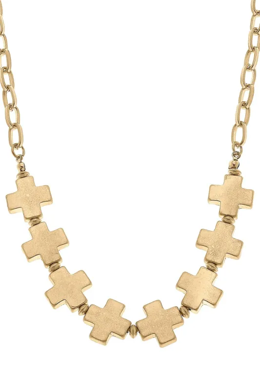 Edith Square Cross Chain Link Necklace in Worn Gold sold by Canvas Style