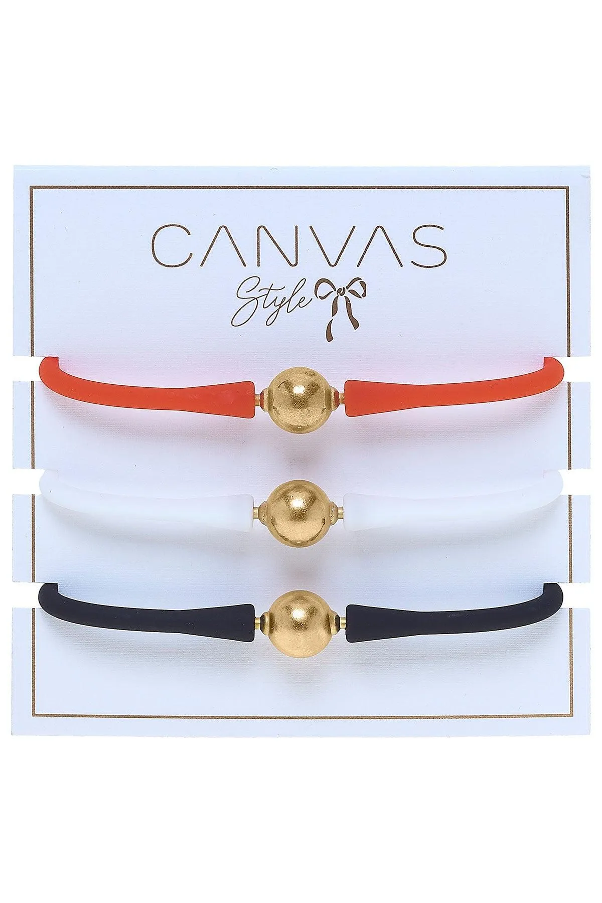 Bali 24K Gold Silicone Bracelet Stack of 3 in Orange, White & Black sold by Canvas Style product image thumbnail 2