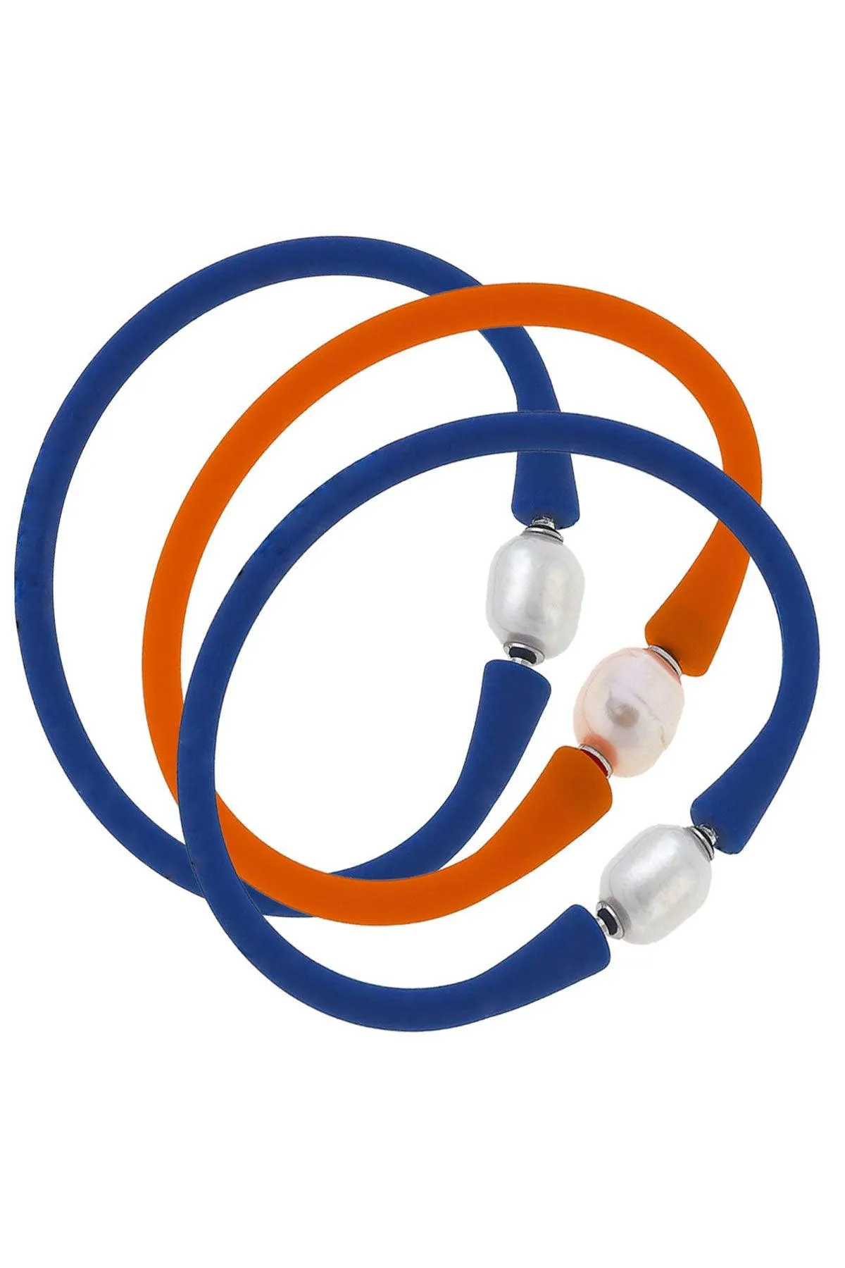 Bali Game Day Freshwater Pearl Bracelet Set of 3 in Royal Blue & Orange sold by Canvas Style
