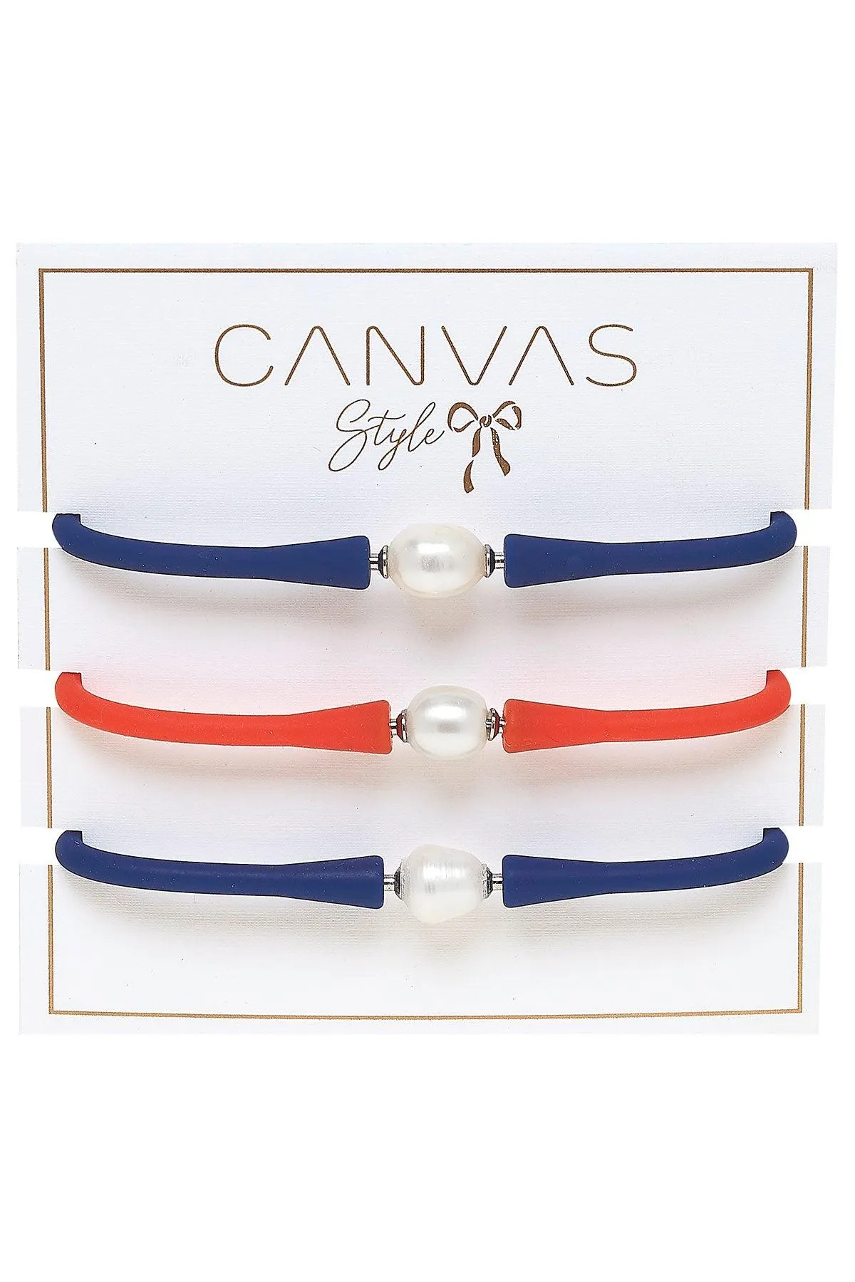 Bali Game Day Freshwater Pearl Bracelet Set of 3 in Royal Blue & Orange sold by Canvas Style product image thumbnail 2