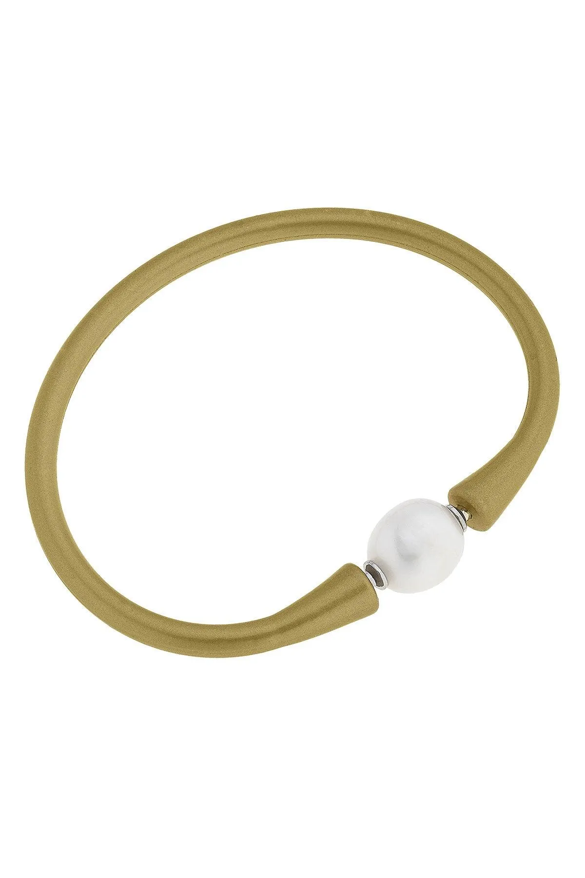 Bali Freshwater Pearl Silicone Bracelet in Metallic Gold sold by Canvas Style