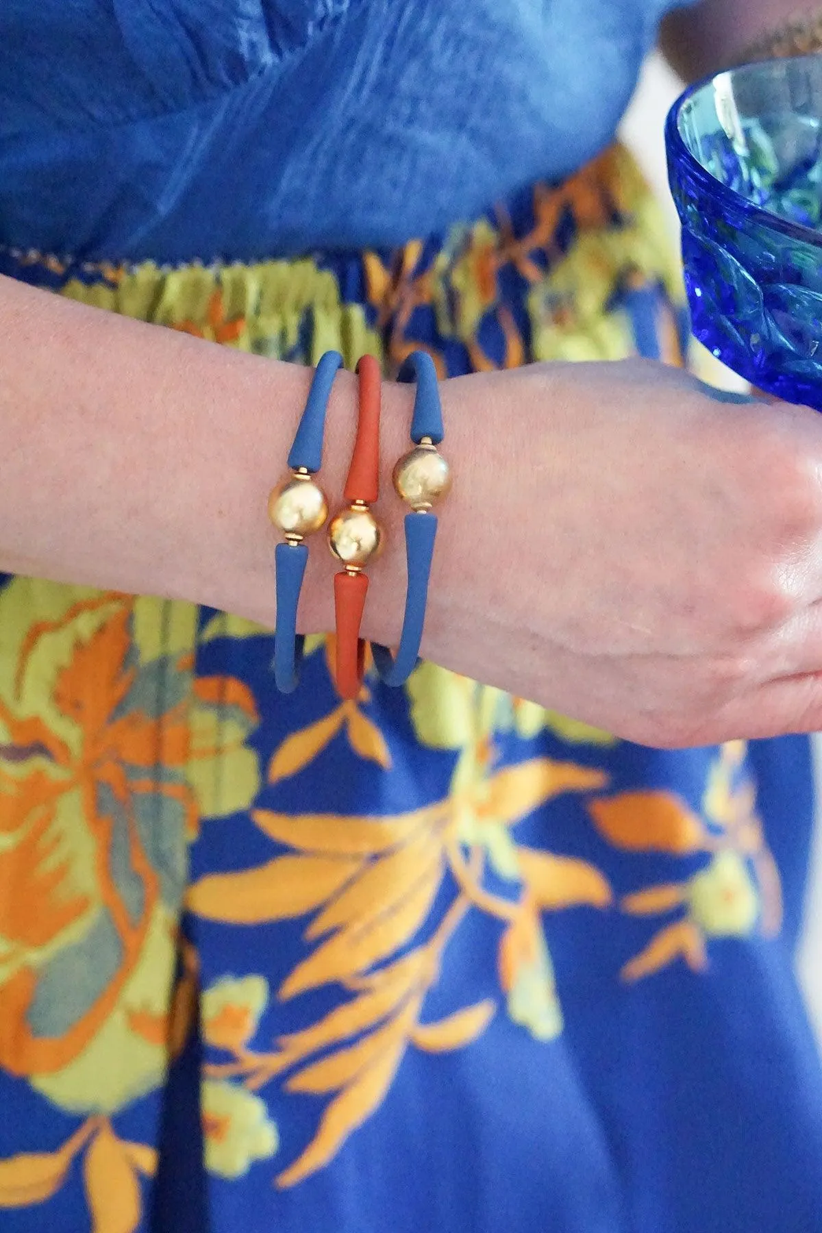 Bali 24K Gold Plated Ball Bead Silicone Bracelet in Midnight Blue - FINAL SALE sold by Canvas Style product image thumbnail 2