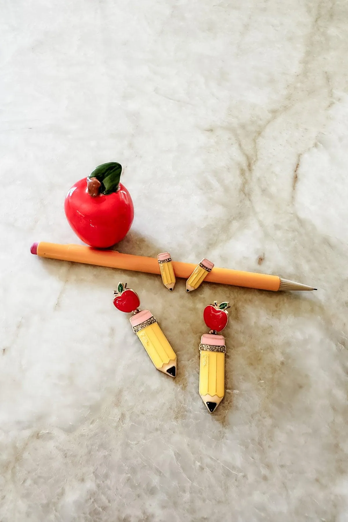 Teacher's Pet Apple & Pencil Enamel Earrings sold by Canvas Style product image thumbnail 2