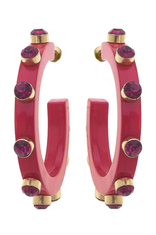 Renee Resin and Rhinestone Hoop Earrings in Fuchsia sold by Canvas Style