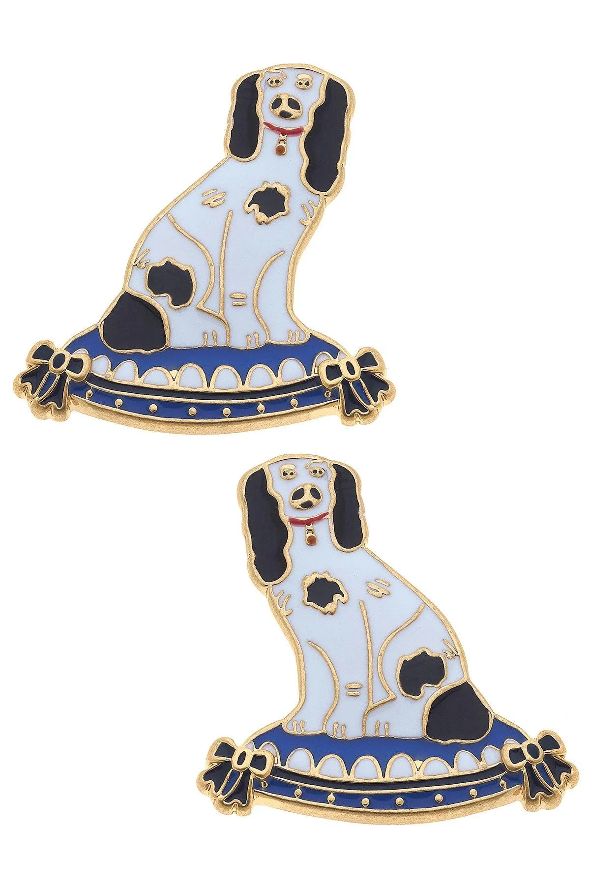 Baron Enamel Staffordshire Dog Stud Earrings in Black & White sold by Canvas Style