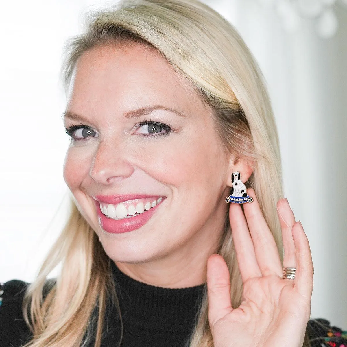 Baron Enamel Staffordshire Dog Stud Earrings in Black & White sold by Canvas Style product image thumbnail 2