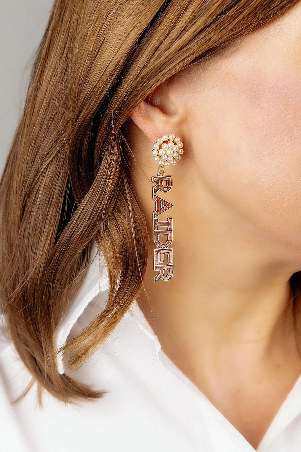 Texas Tech Red Raiders Pearl Cluster Outline Enamel Drop Earrings sold by Canvas Style product image thumbnail 2