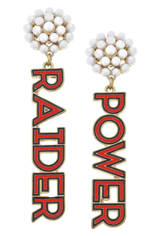 Texas Tech Red Raiders Pearl Cluster Outline Enamel Drop Earrings sold by Canvas Style
