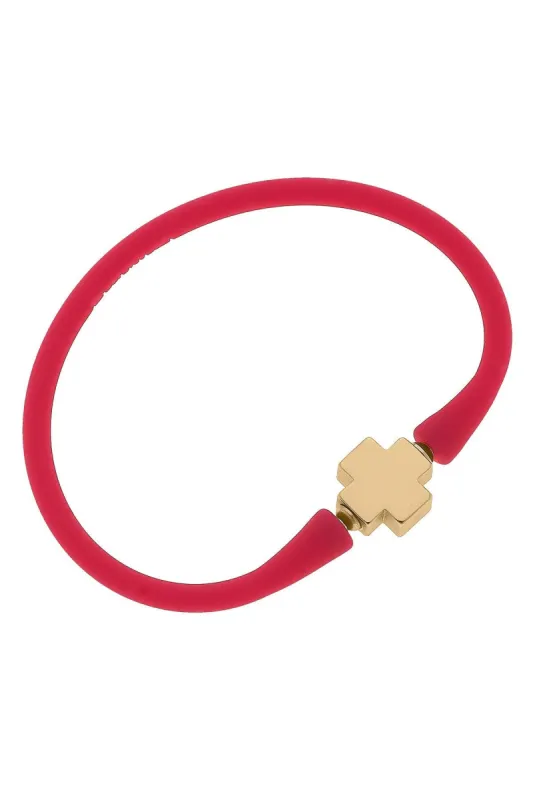Bali 24K Gold Plated Cross Bead Silicone Bracelet in Fuchsia - FINAL SALE sold by Canvas Style