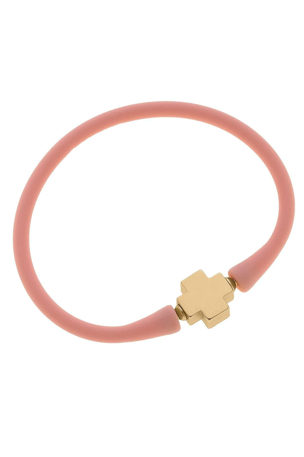 Bali 24K Gold Plated Cross Bead Silicone Bracelet in Light Pink sold by Canvas Style