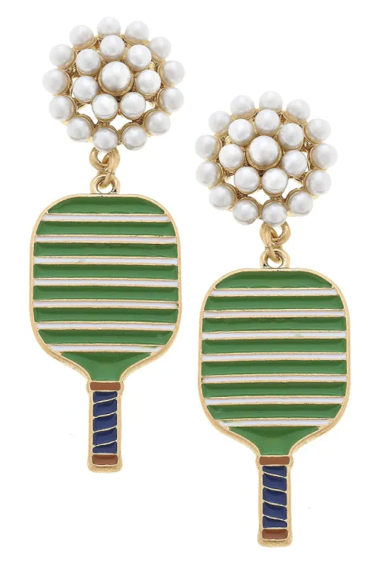 Ellie Pickleball Pearl Cluster Drop Earrings in Green sold by Canvas Style