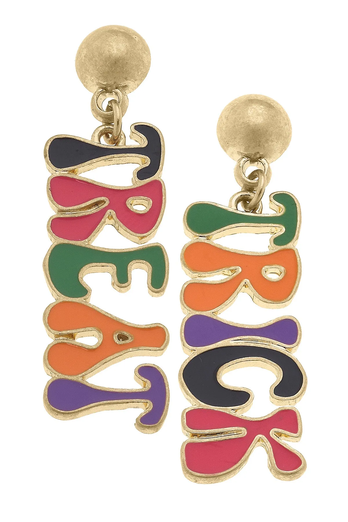 Trick or Treat Halloween Enamel Earrings in Multi sold by Canvas Style