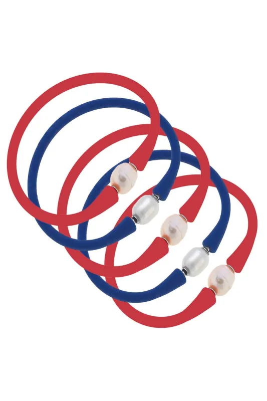 Bali Game Day Freshwater Pearl Bracelet Set of 5 in Red & Royal Blue sold by Canvas Style