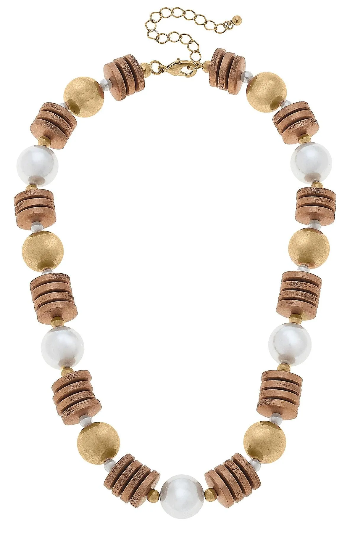 Sheridan Pearl, Wood & Gold Bead Statement Necklace in Ivory - FINAL SALE sold by Canvas Style